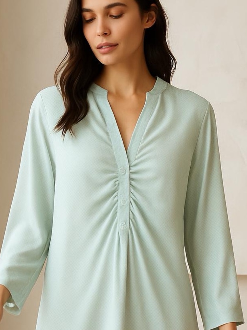 Liz Claiborne Studio Mint Green Geometric Floral Tunic Top Blouse Womens Large